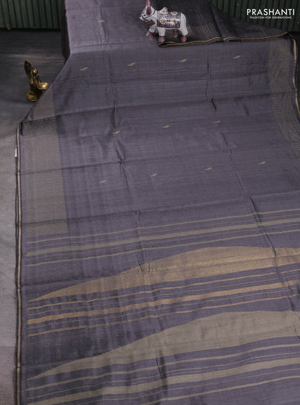 Grey Pure Dupion Silk Saree