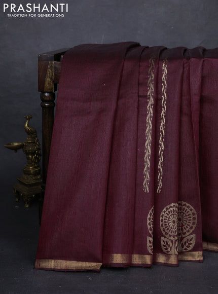 Maroon Pure Dupion Silk Saree