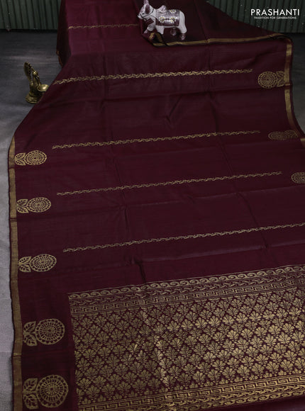 Maroon Pure Dupion Silk Saree