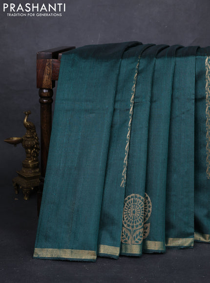Peacock Green Pure Dupion Silk Saree