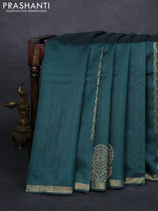 Peacock Green Pure Dupion Silk Saree