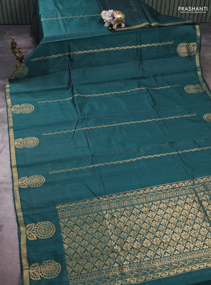 Peacock Green Pure Dupion Silk Saree