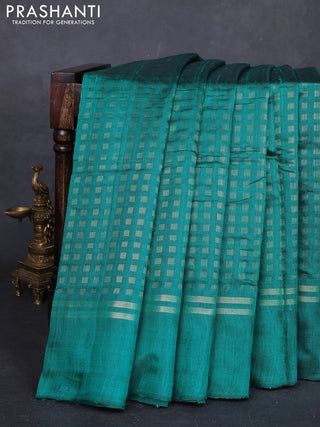Teal Green Pure Dupion Silk Saree