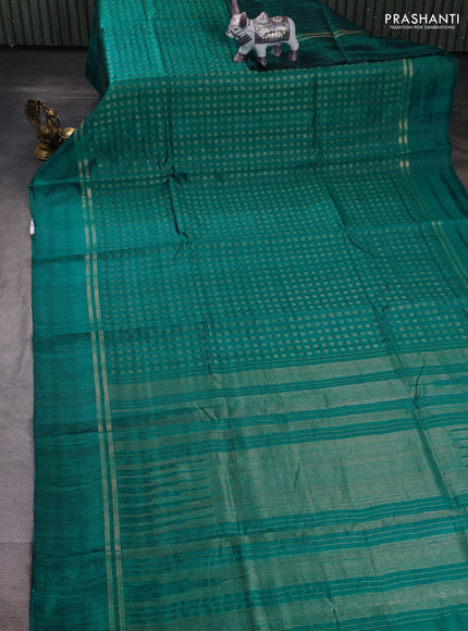 Teal Green Pure Dupion Silk Saree