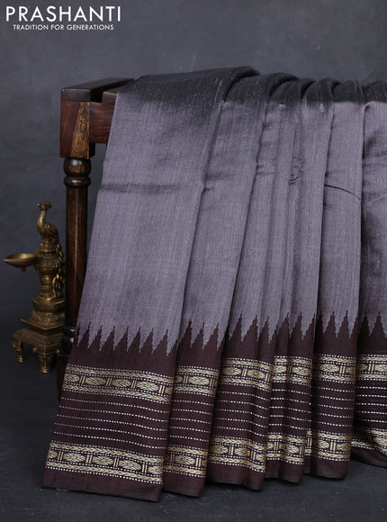 Grey & Coffee Brown Pure Dupion Silk Saree
