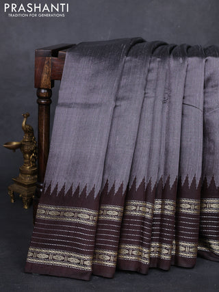 Grey & Coffee Brown Pure Dupion Silk Saree