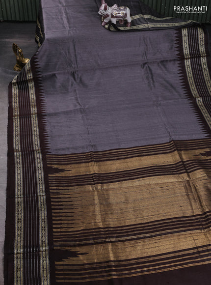 Grey & Coffee Brown Pure Dupion Silk Saree