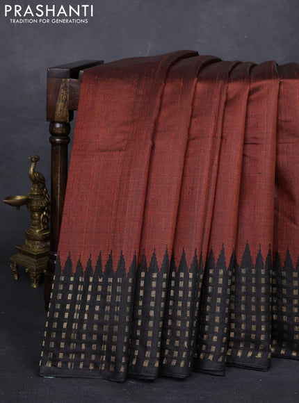 Rust & Black Pure Dupion Silk Saree