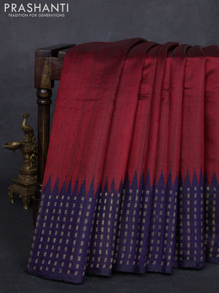 Red & Navy Blue Pure Dupion Silk Saree