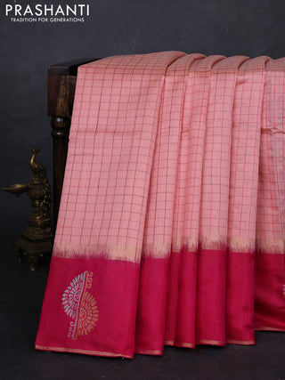 Peach & Pink Pure Dupion Silk Saree