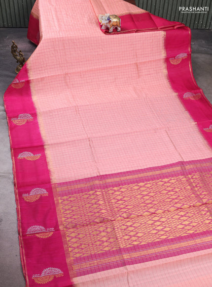 Peach & Pink Pure Dupion Silk Saree