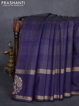 Navy Blue Pure Dupion Silk Saree