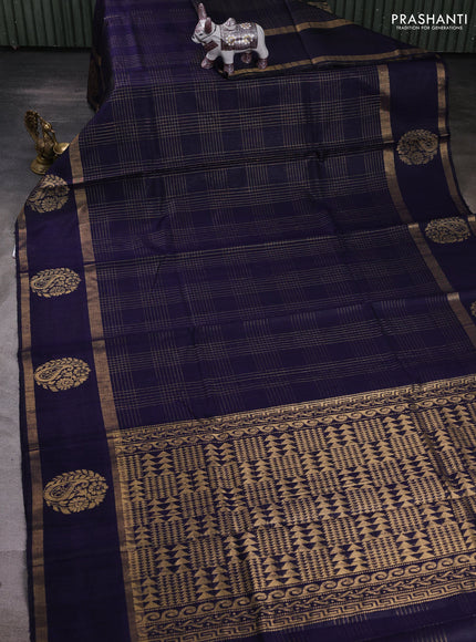 Navy Blue Pure Dupion Silk Saree