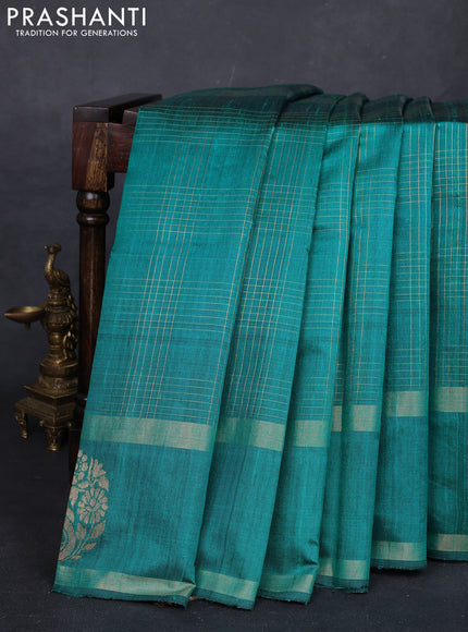 Peacock Green Pure Dupion Silk Saree