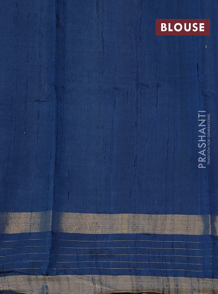 Red & Peacock Blue Pure Dupion Silk Saree