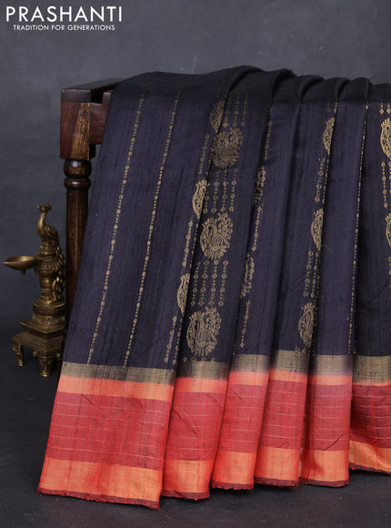 Black & Red Pure Dupion Silk Saree