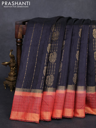 Black & Red Pure Dupion Silk Saree