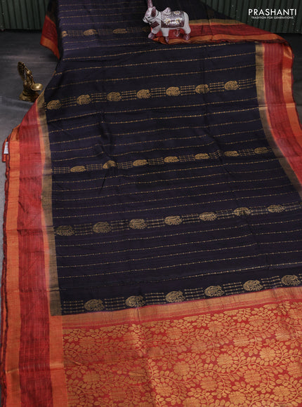 Black & Red Pure Dupion Silk Saree