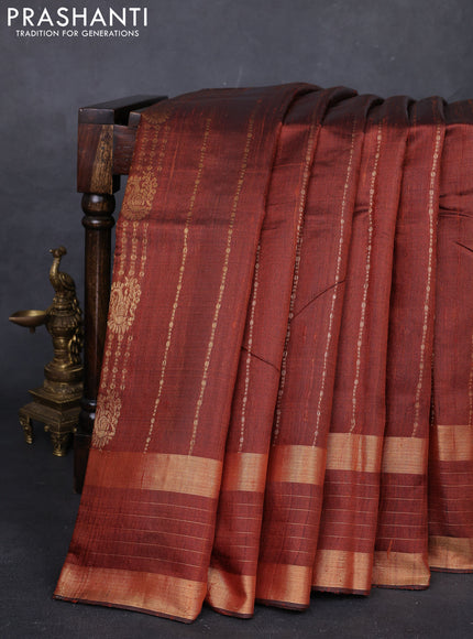 Brown Pure Dupion Silk Saree