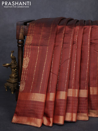 Brown Pure Dupion Silk Saree