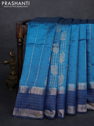 Cs Blue & Blue Pure Dupion Silk Saree
