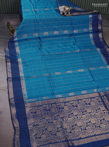 Cs Blue & Blue Pure Dupion Silk Saree