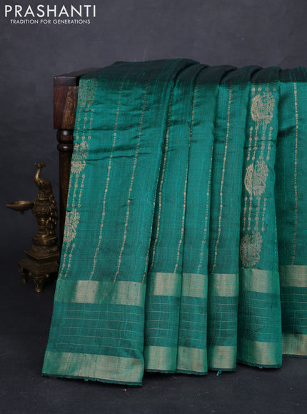 Teal Green Pure Dupion Silk Saree