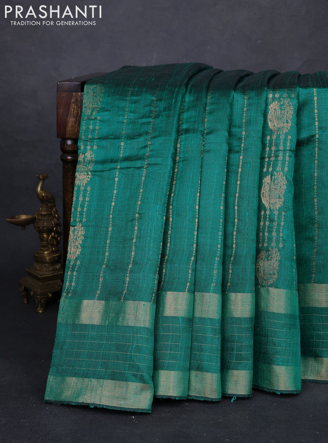 Teal Green Pure Dupion Silk Saree