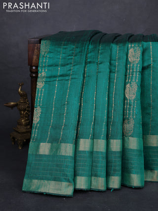 Teal Green Pure Dupion Silk Saree