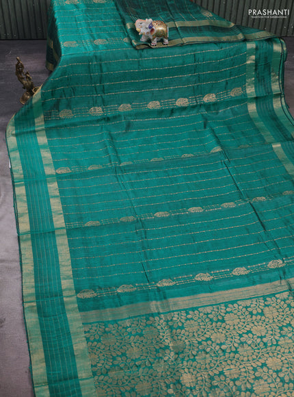 Teal Green Pure Dupion Silk Saree