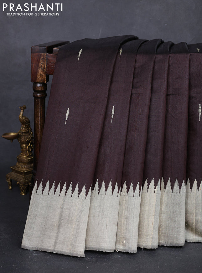 Coffee Brown & Beige Pure Dupion Silk Saree