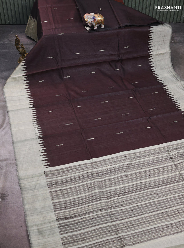 Coffee Brown & Beige Pure Dupion Silk Saree