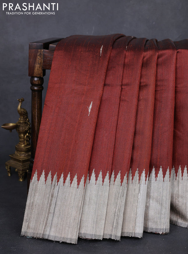 Brown & Beige Pure Dupion Silk Saree