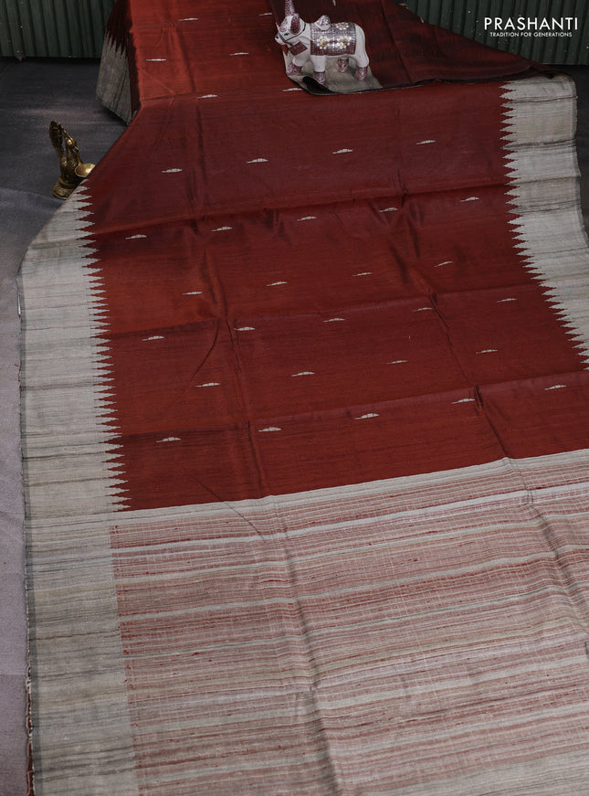 Brown & Beige Pure Dupion Silk Saree