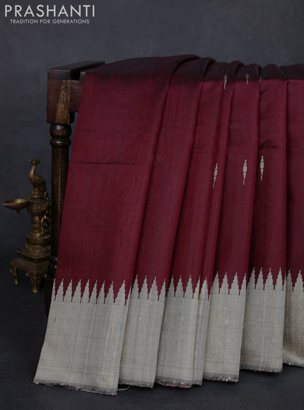 Maroon & Beige Pure Dupion Silk Saree