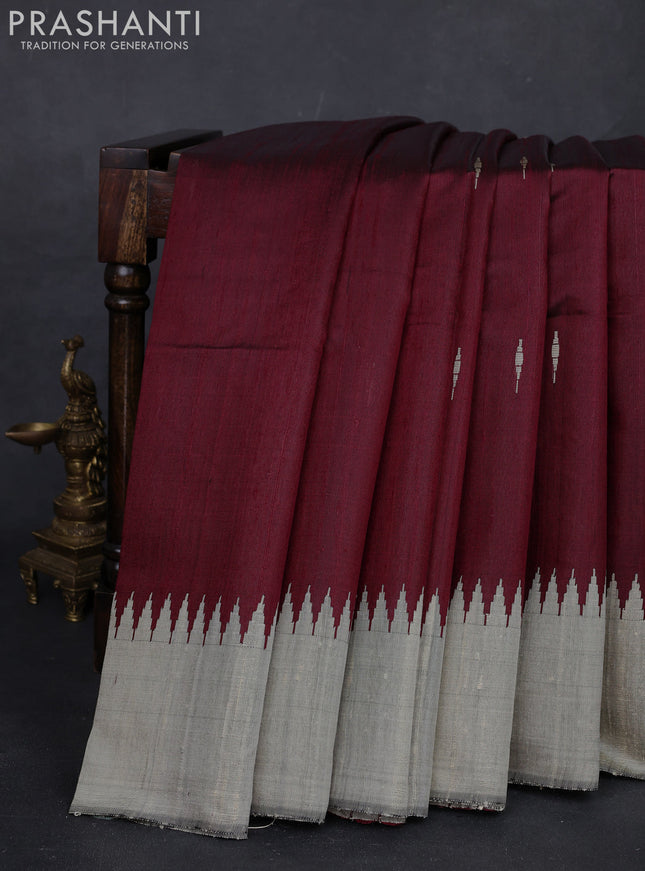 Maroon & Beige Pure Dupion Silk Saree
