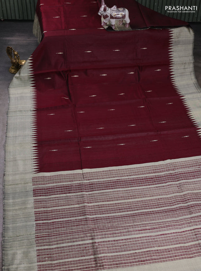Maroon & Beige Pure Dupion Silk Saree