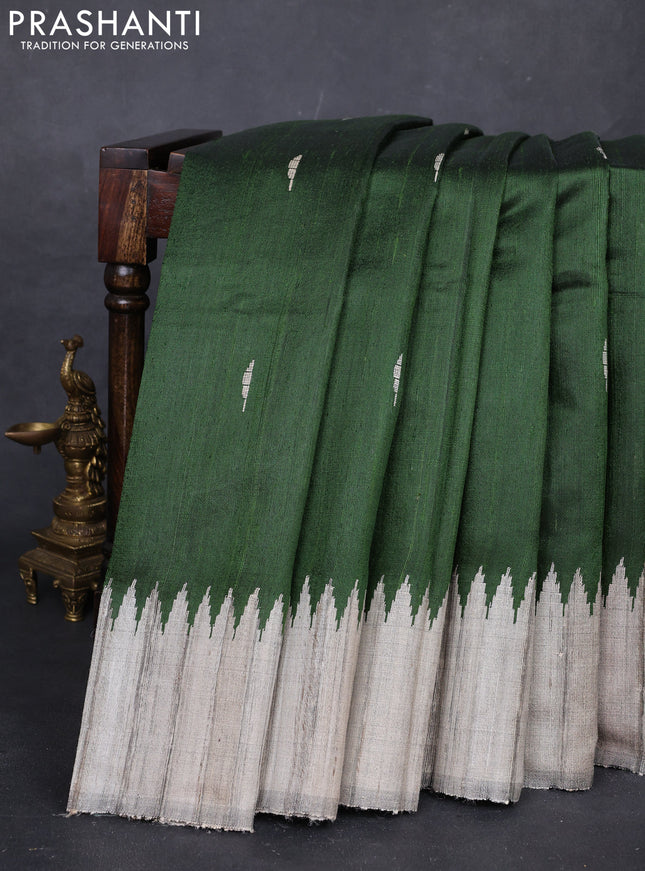 Sap Green & Beige Pure Dupion Silk Saree