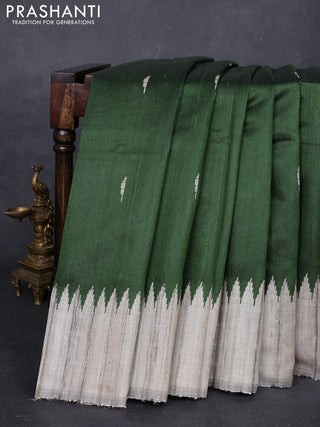 Sap Green & Beige Pure Dupion Silk Saree