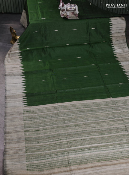 Sap Green & Beige Pure Dupion Silk Saree