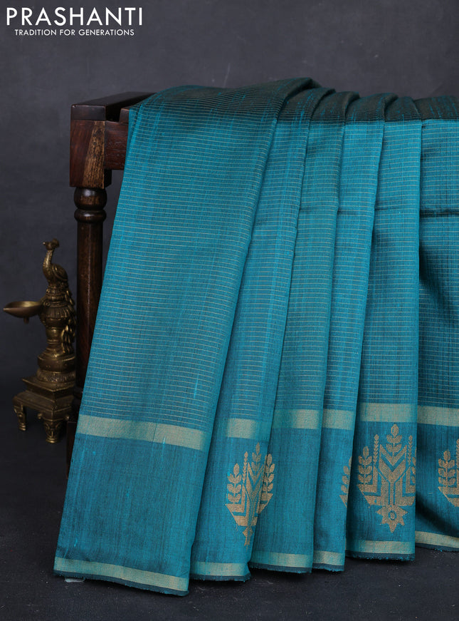 Teal Green Pure Dupion Silk Saree