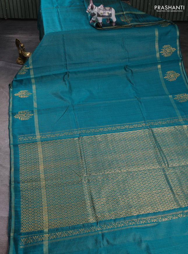 Teal Green Pure Dupion Silk Saree