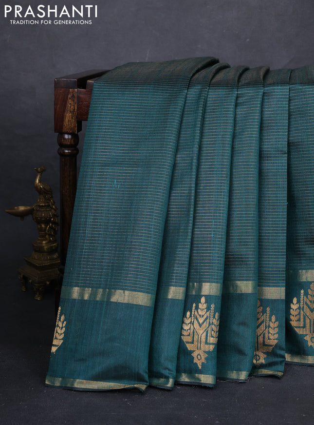 Peacock Green Pure Dupion Silk Saree