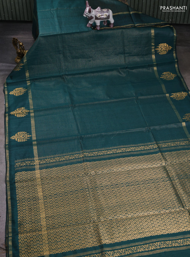 Peacock Green Pure Dupion Silk Saree