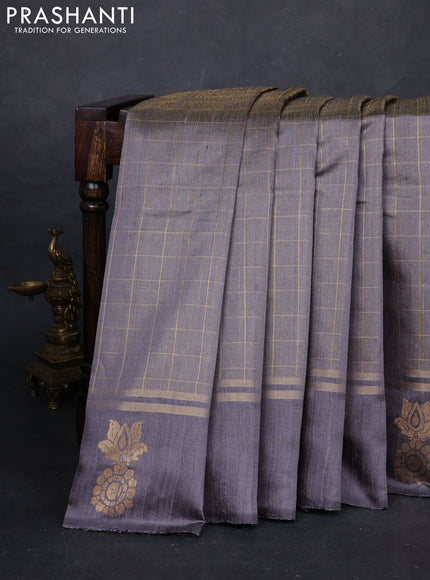 Grey Pure Dupion Silk Saree