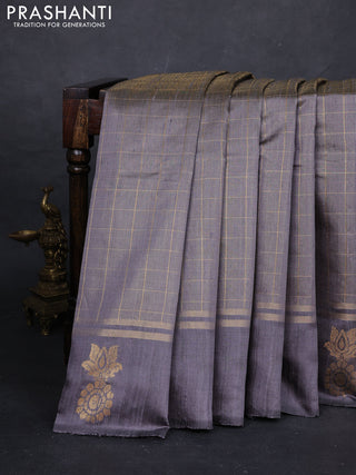 Grey Pure Dupion Silk Saree
