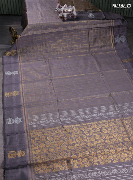 Grey Pure Dupion Silk Saree