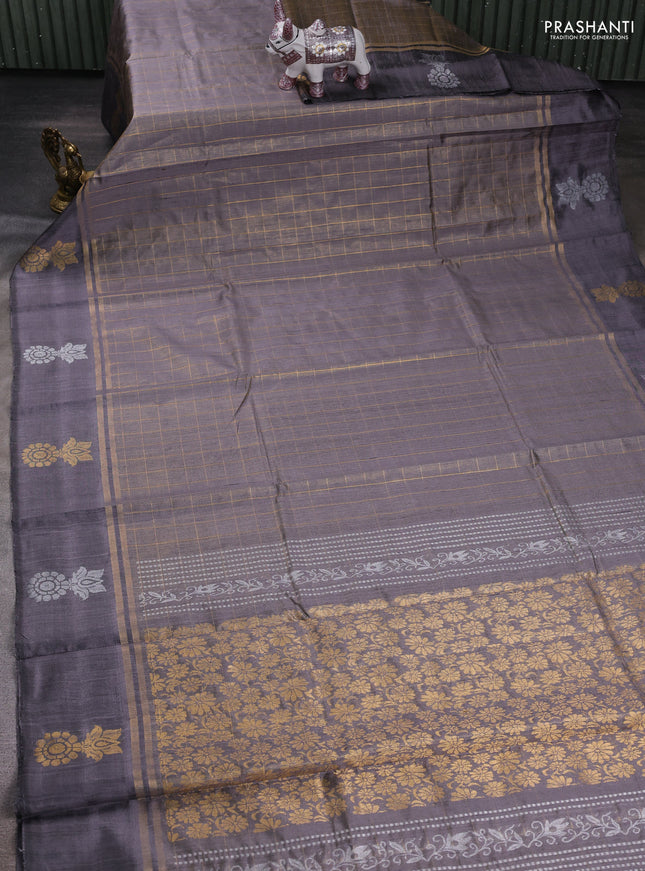 Grey Pure Dupion Silk Saree