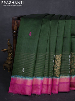 Green & Pink Pure Dupion Silk Saree