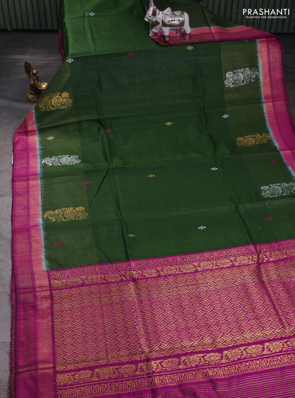 Green & Pink Pure Dupion Silk Saree